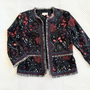 LOFT Black Floral Embroidered Blazer